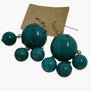 Earrings Teal Turquoise Color Vintage Beads Hook Drop Dangle